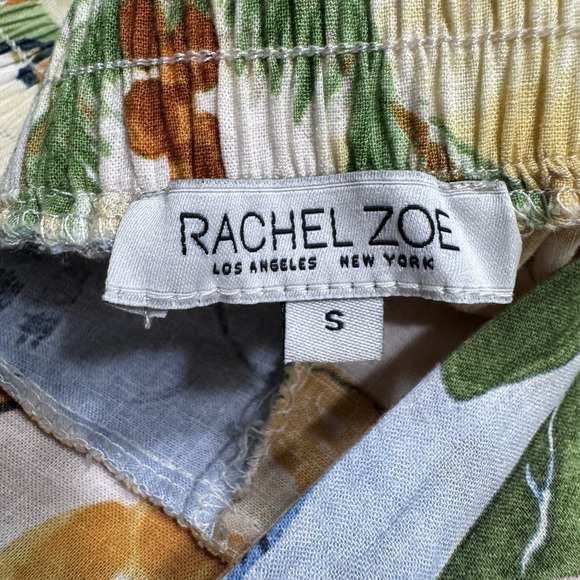 Rachel Zoe Pants S Yellow Linen Tropical Novelty Print PullOn High Rise Wide Leg - Picture 2 of 15